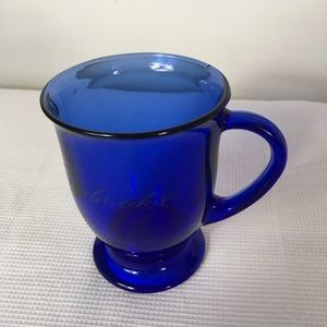 STARBUCKS colbalt blue etched cursive glass mug